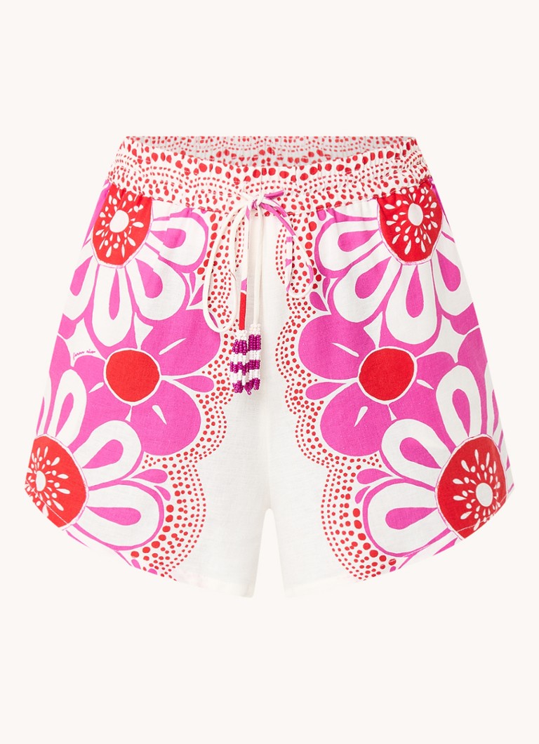 Pantaloni scurți cu imprimeu floral din amestec de in, cu croială largă, de la Farm Rio Maia
