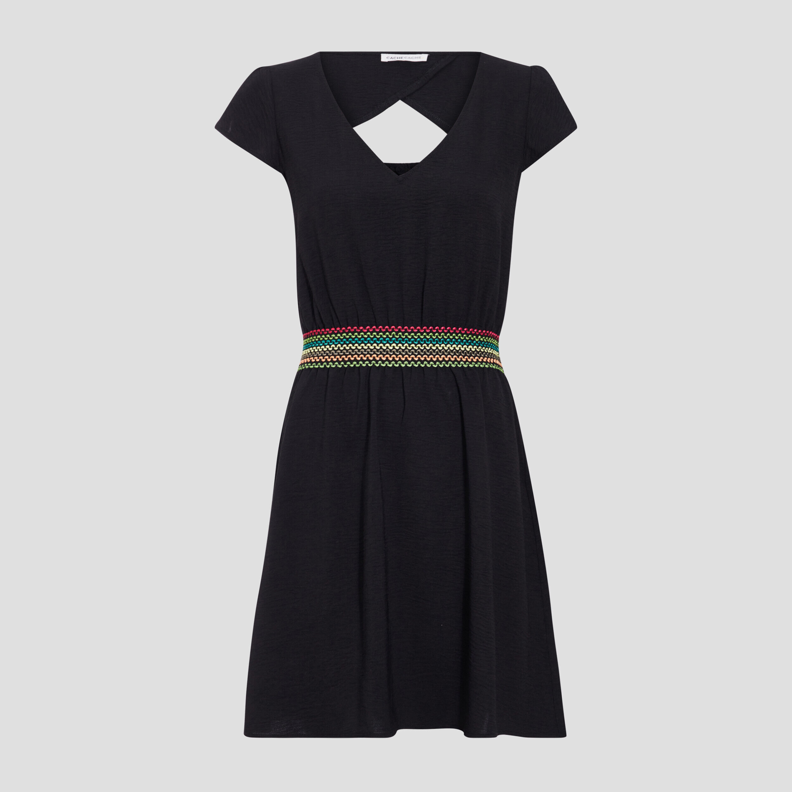 Robe évasée manches courtes noir femme | Cache Cache
