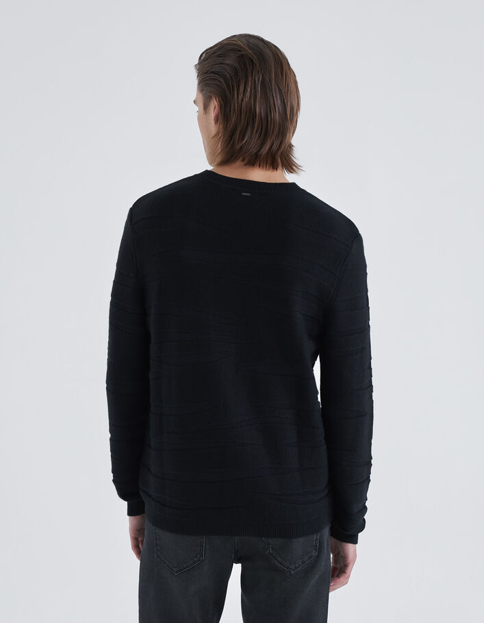 Pull noir tricot jacquard motif zébré Homme