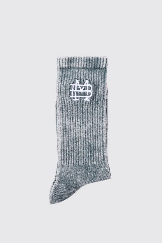 Socken mit Acid-Waschung und Bm-Stickerei