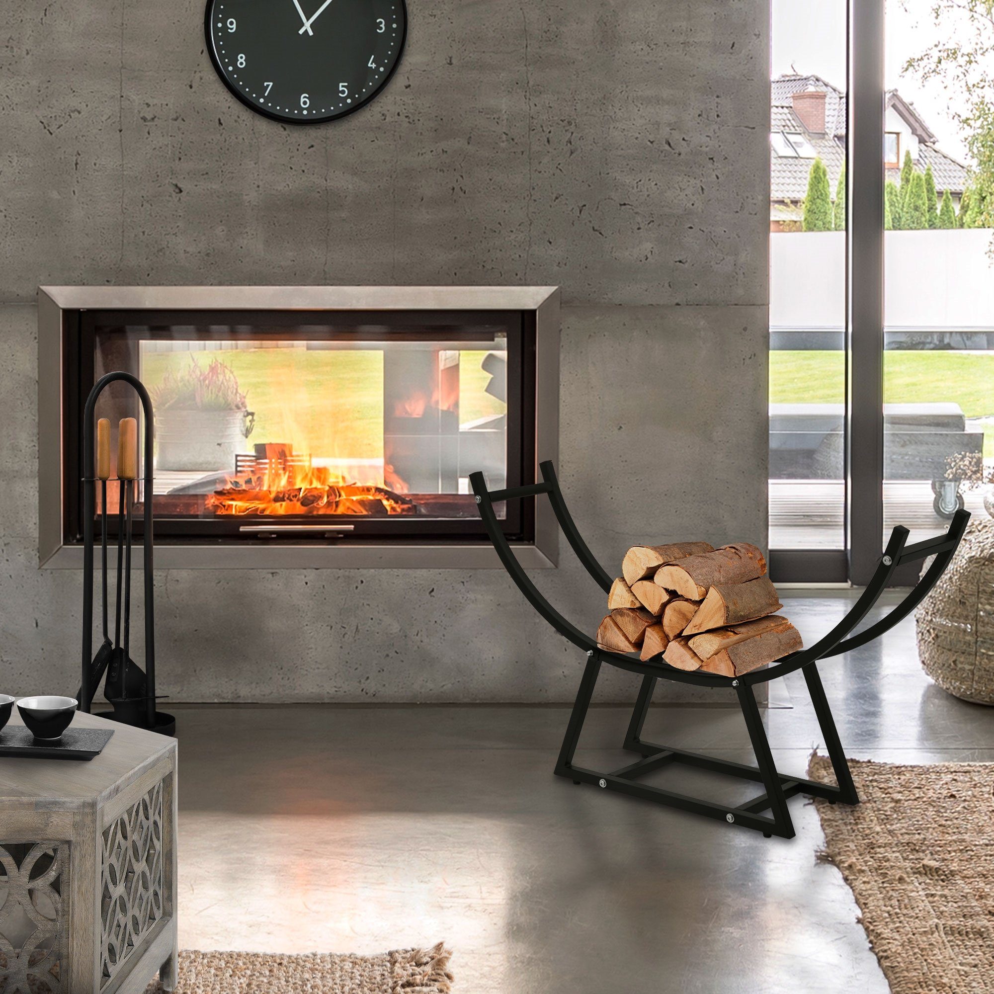 ML-DESIGN Kaminholzregal Brennholzregal Holzaufbewahrung Kaminholzständer Kaminholzhalter, BxTxH:21x94x55 cm, Schwarz 55x94x21cm rechteckig Metall Innen/Außen