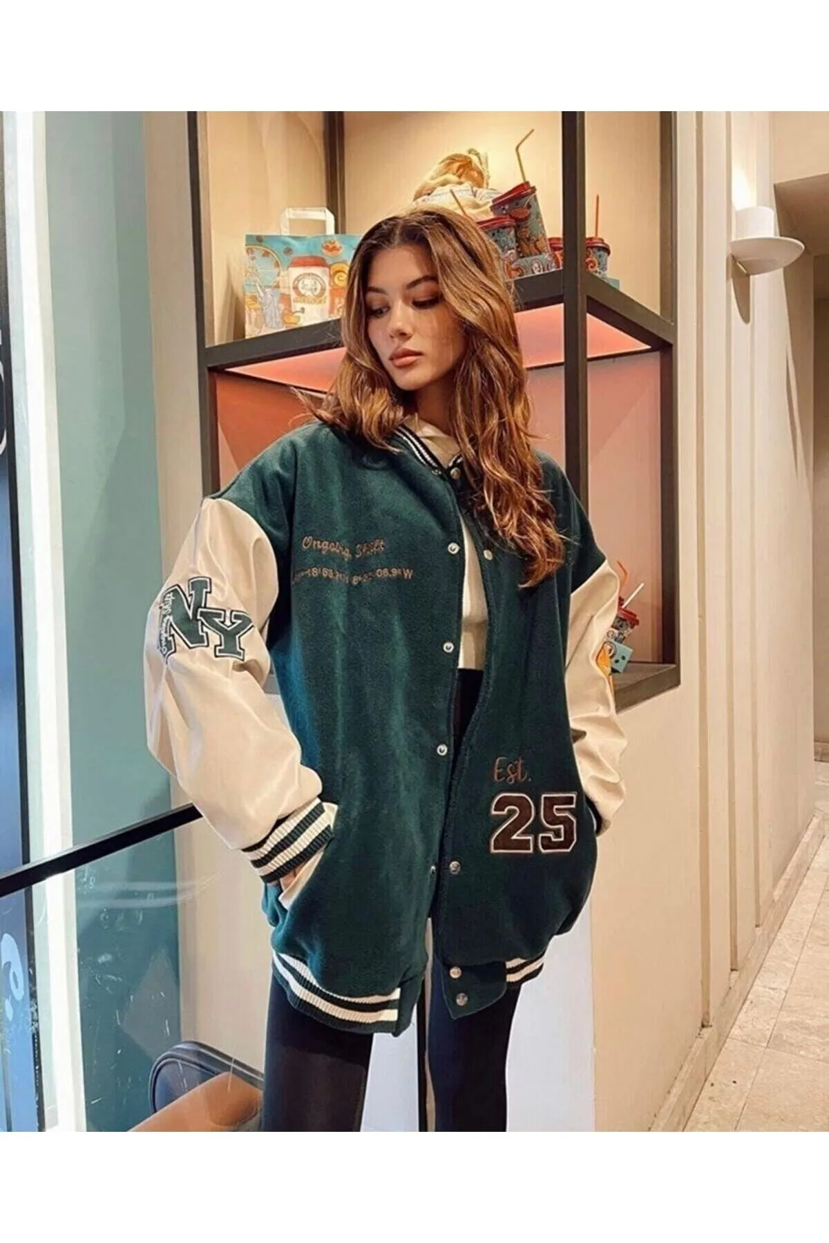 VOLT CLOTHİNG  Grüne Unisex-Collegejacke aus Fleece „Crystal 1989“ in Übergröße