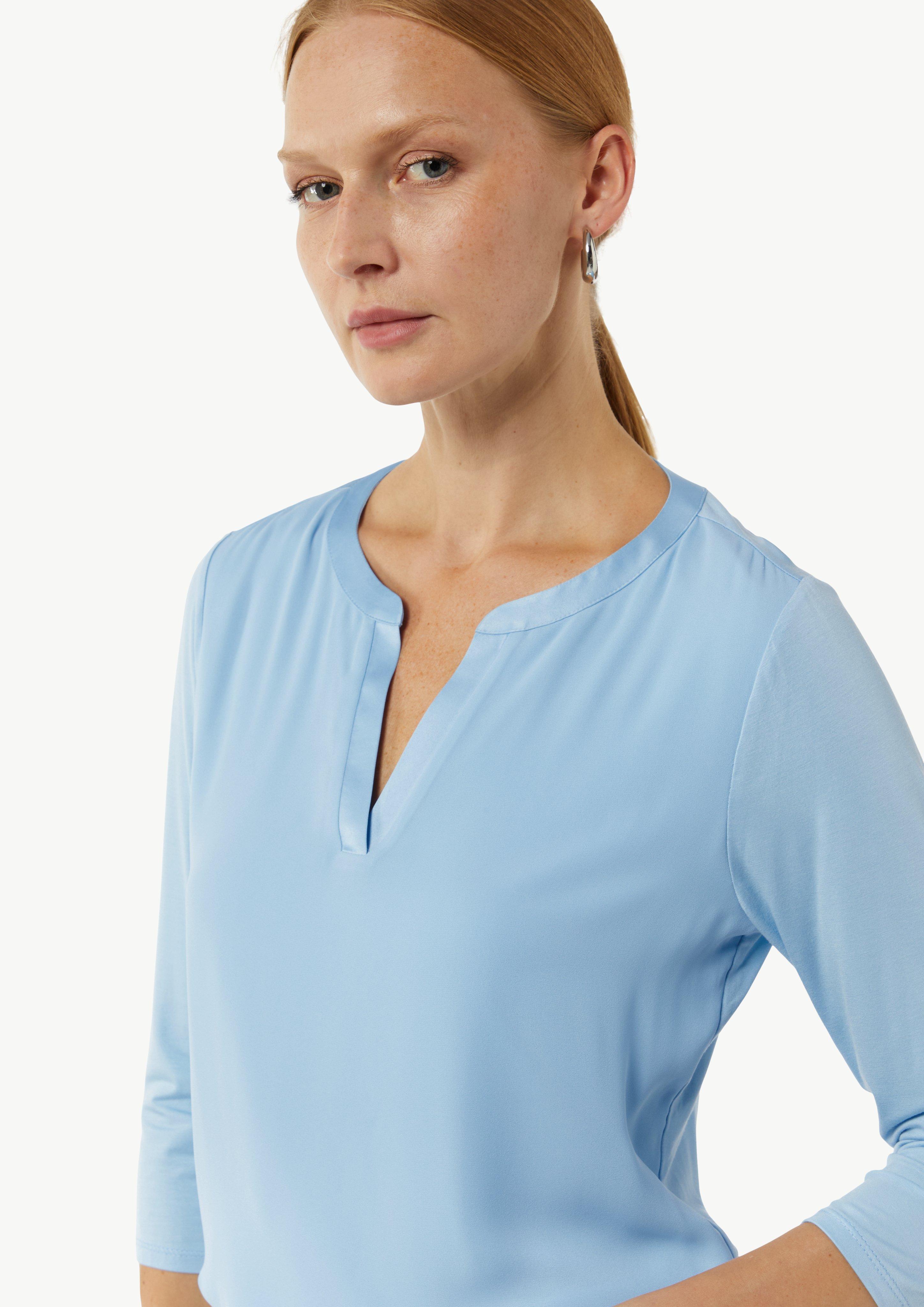 Jersey-Shirt im Farbricmix mit 3/4-Ärmeln - hellblau
