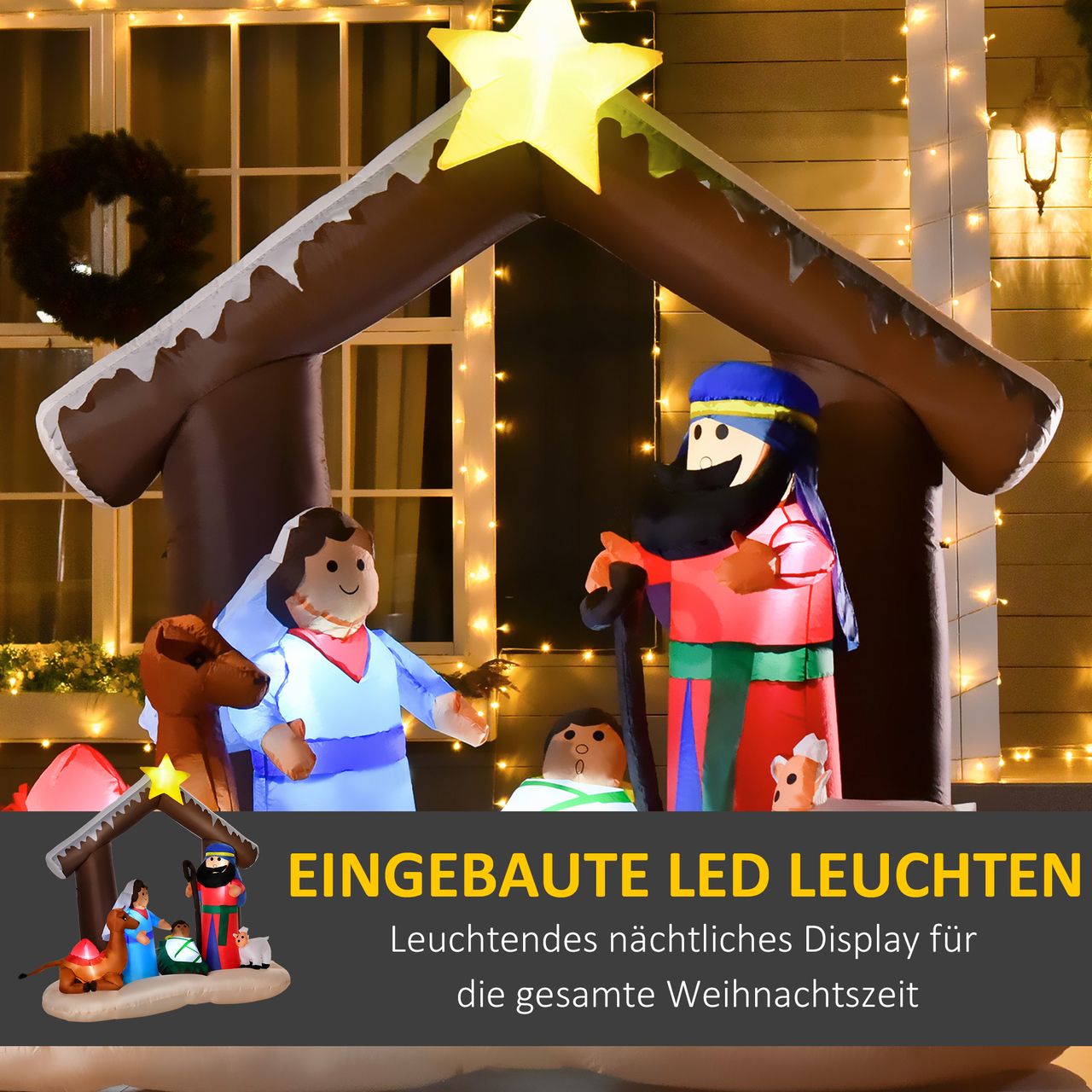 HOMCOM Aufblasbarer Weihnachtsbogen Bibel-Bogen von Jesus' Geburt Weihnachtsdekoration 1,8 m Bogen mit LED-Lichter wasserdicht automatisches Aufblasen Polyester mehrfarbig 201 x 100 x 183 cm