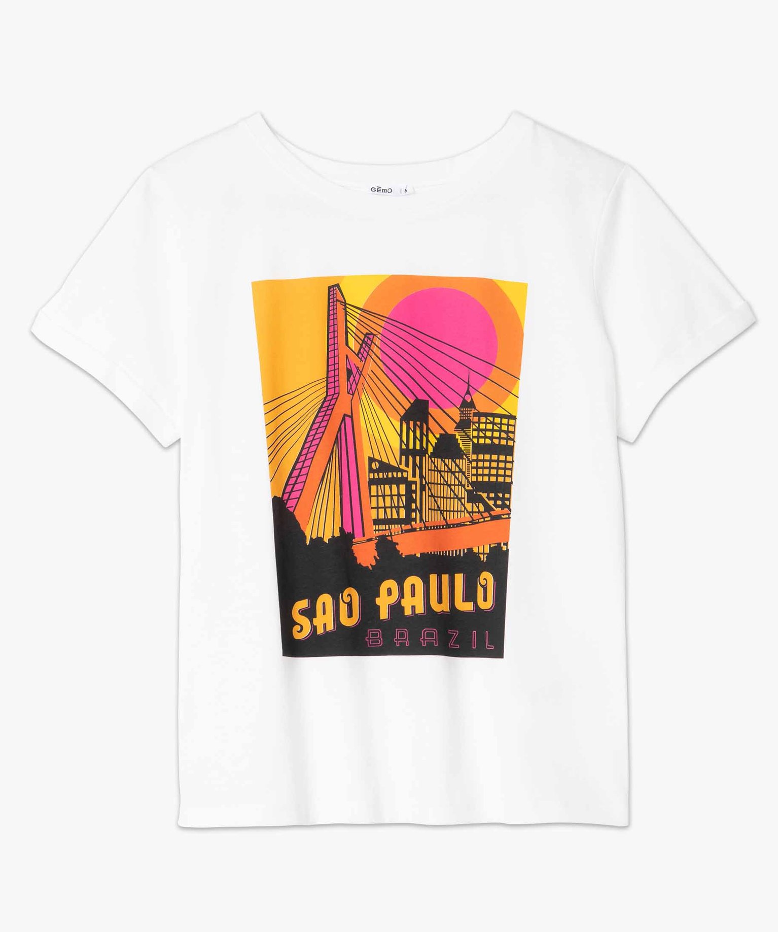 Tee-shirt femme à manches courtes avec motif Sao Paulo blanc | GEMO