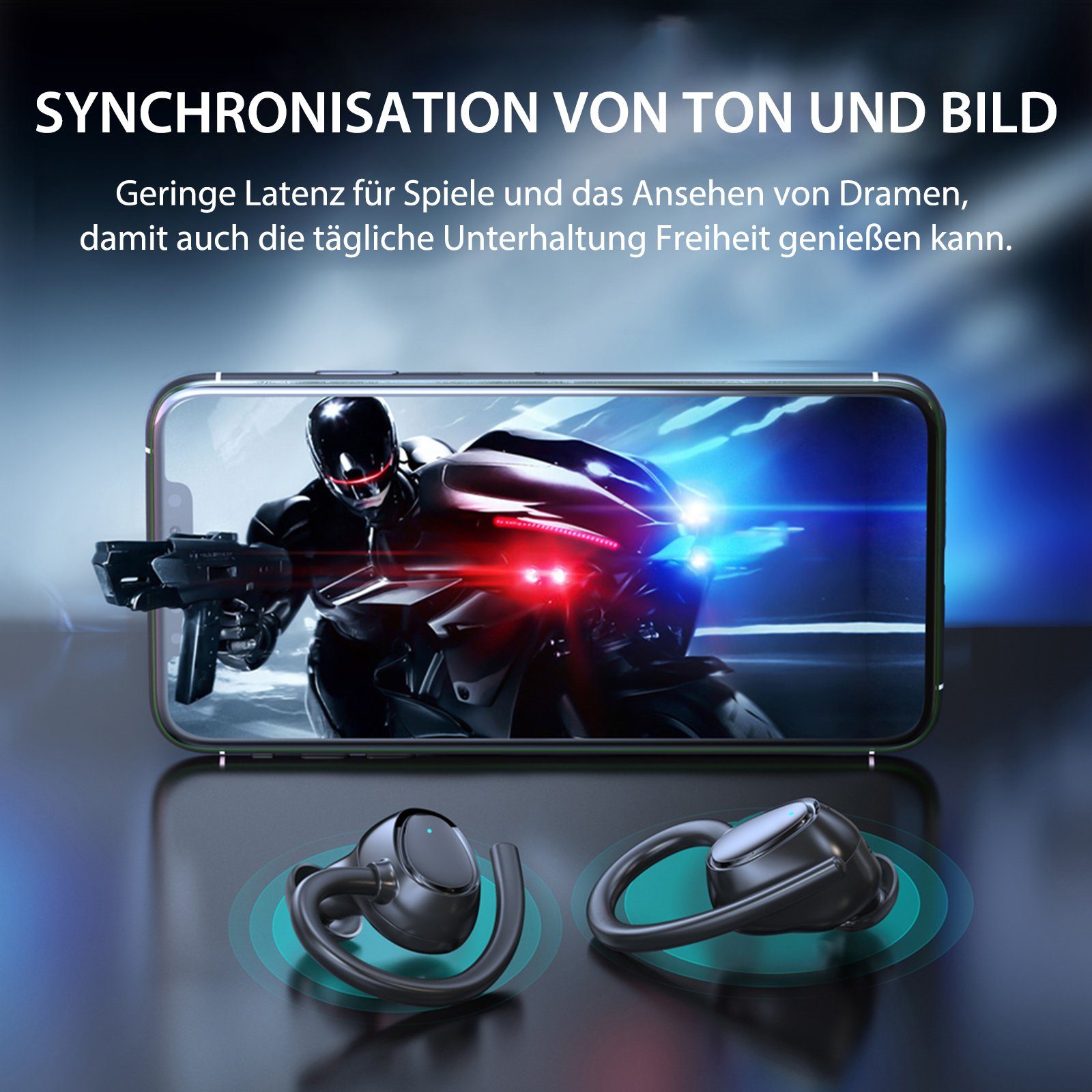 Yuede Bluetooth 5.3 Sportkopfhörer, Earbuds Kabellos mit Ohrbügeln In-Ear-Kopfhörer (Immersives HIFI-Stereo, Bluetooth Kopfhorer mit LED-Ladebox, ENC HD Anruf, Rauschunterdruckung, CVC8.0)
