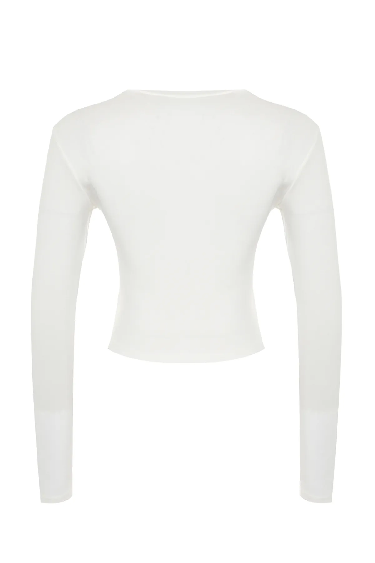 Trendyol Collection  Ecrufarbene Premium-Viskose-Strickbluse mit Rundhalsausschnitt und dehnbarem Schnitt TWOAW24BZ00116