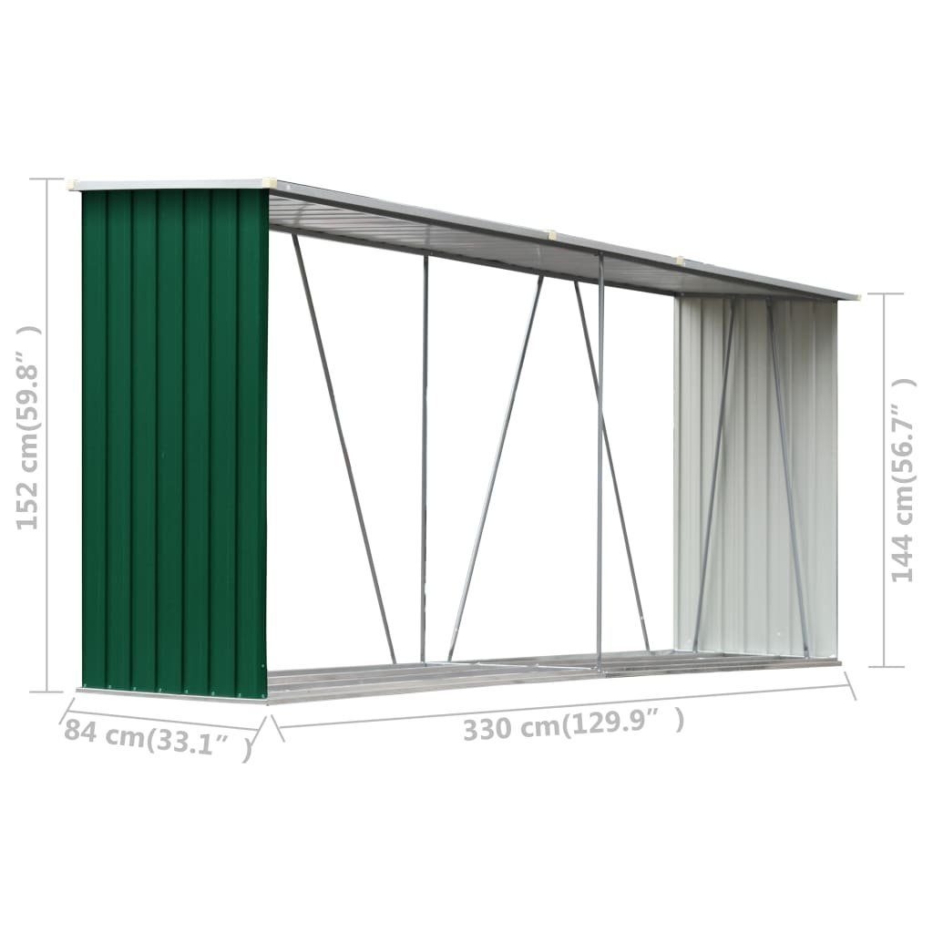 vidaXL Kaminholzregal Brennholzlager Verzinkter Stahl 330x84x152 cm Grün, BxTxH:330x84x84 cm