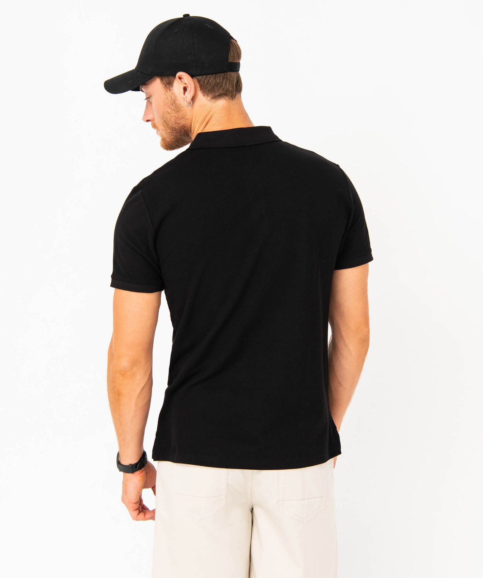 Polo à manches courtes en coton homme noir | GEMO
