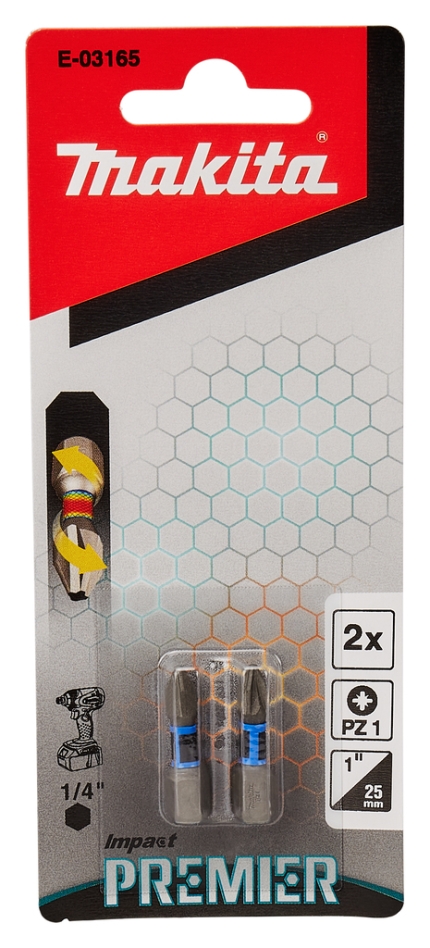 Makita Accessories E-03165 Bit șurubelniță cu impact PZ1x25mm XTT Impact Premier, 2 bucăți