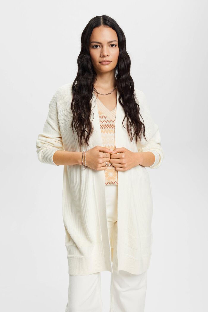 Offener Cardigan aus Rippstrickmix
