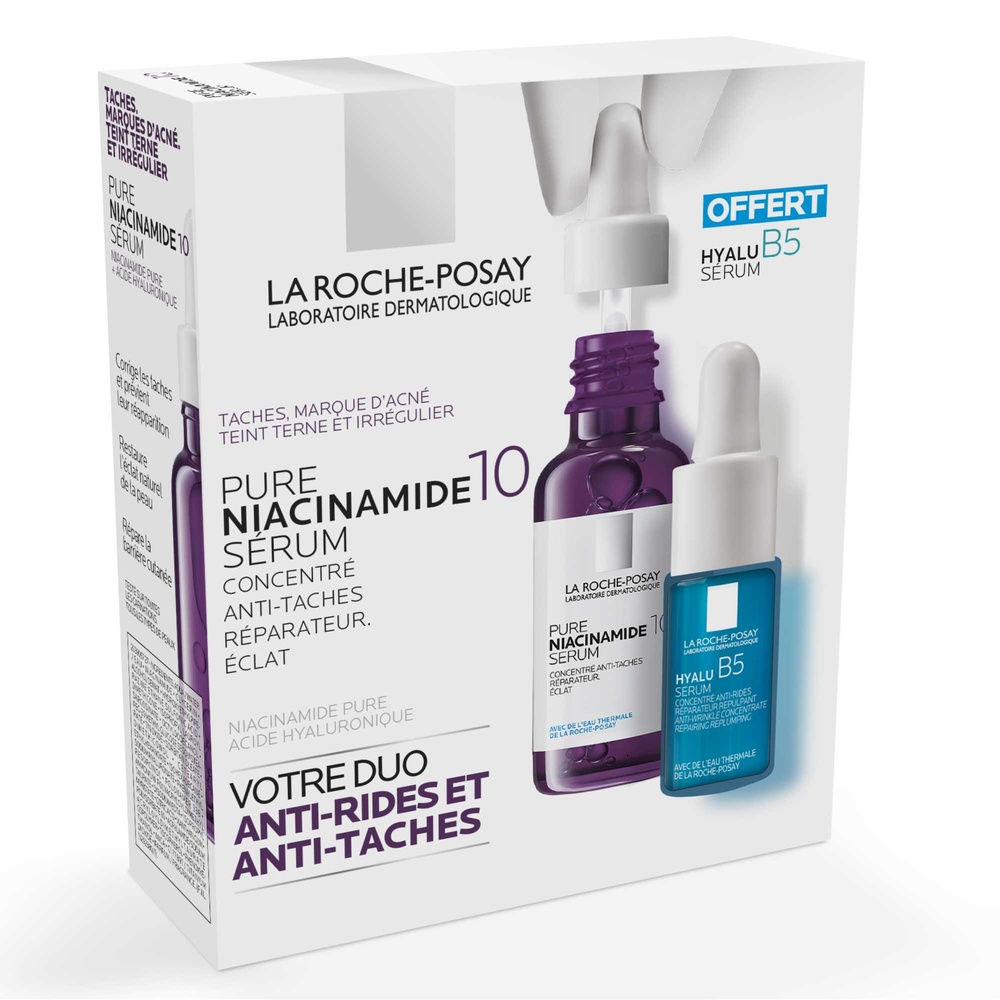 La Roche-Posay Pure Niacinamide 10 Coffret sérum visage anti-taches + sérum anti-rides réparateur repulpant offert