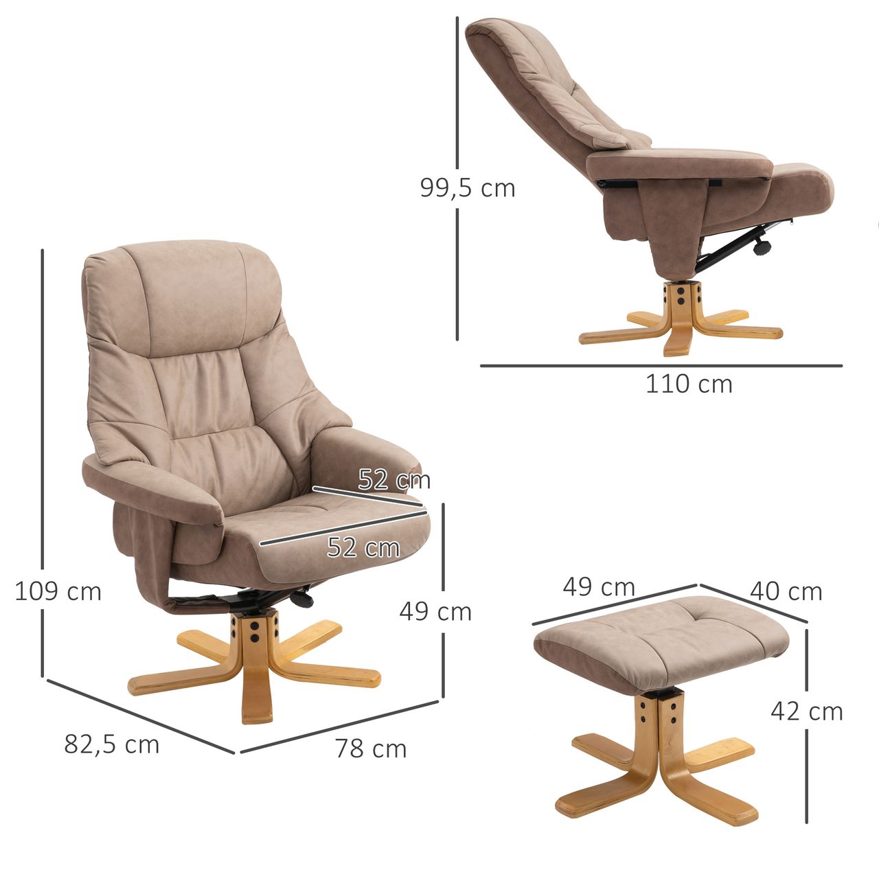 HOMCOM Relaxsessel mit Hocker, Fernsehsessel, Polstersessel mit Liegefunktion