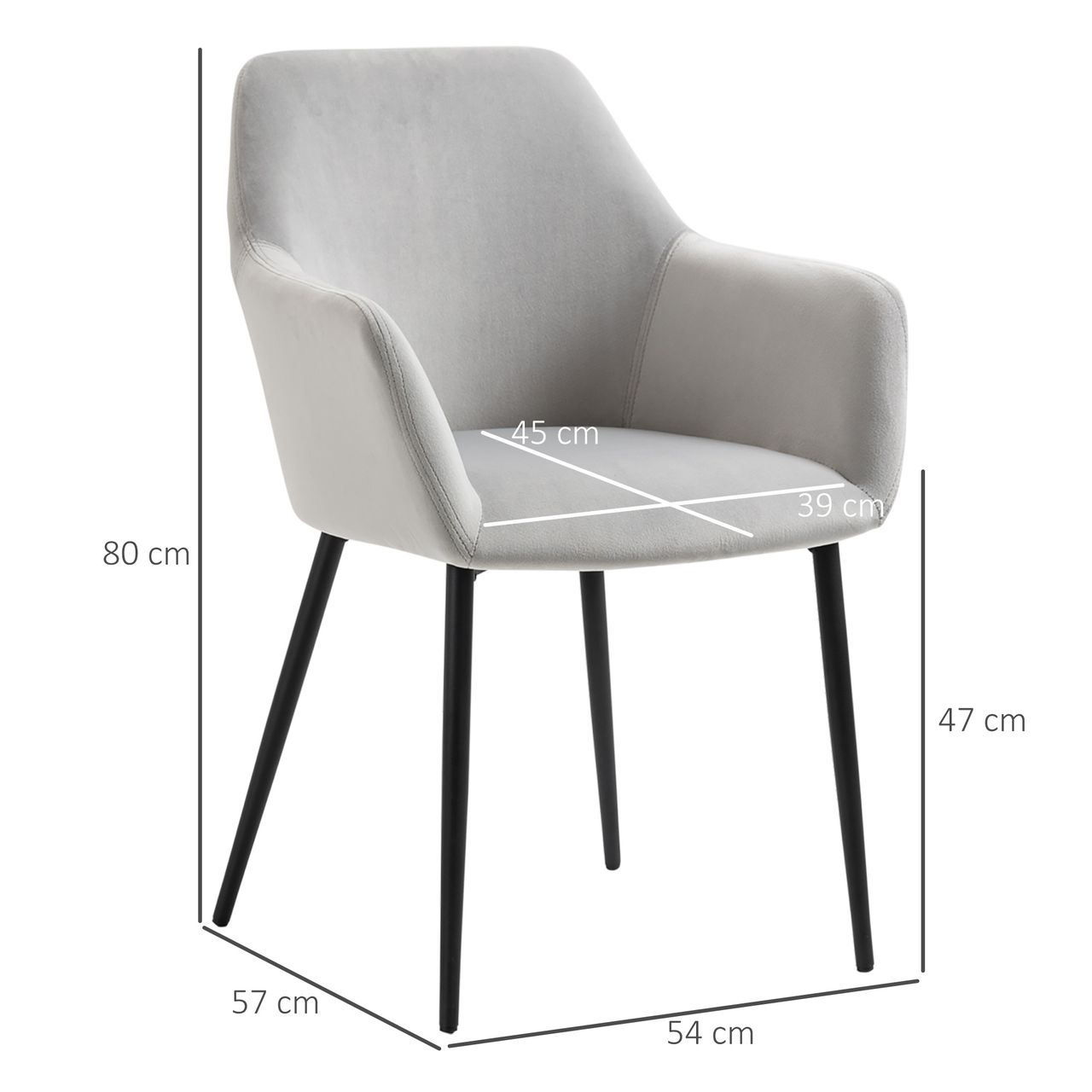 HOMCOM Esszimmerstühle 2er Set Küchenstuhl mit Rückenlehne, Samtoptik für Wohnzimmer