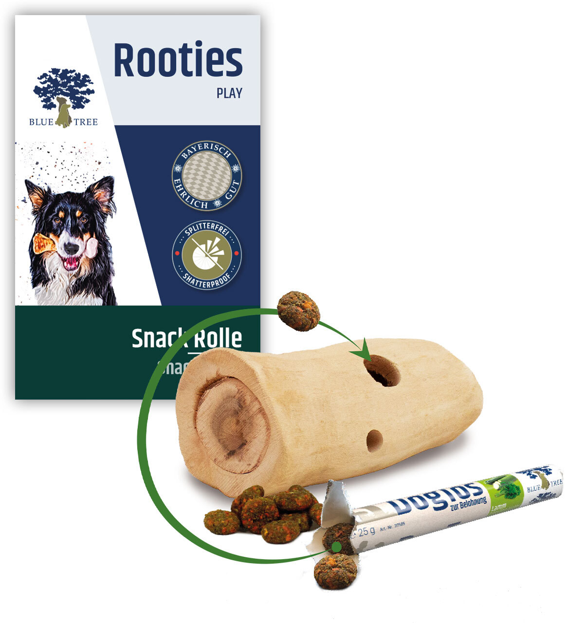 BLUE TREE Intelligenzspielzeug BLUE TREE Rooties Spiel Snack Rolle