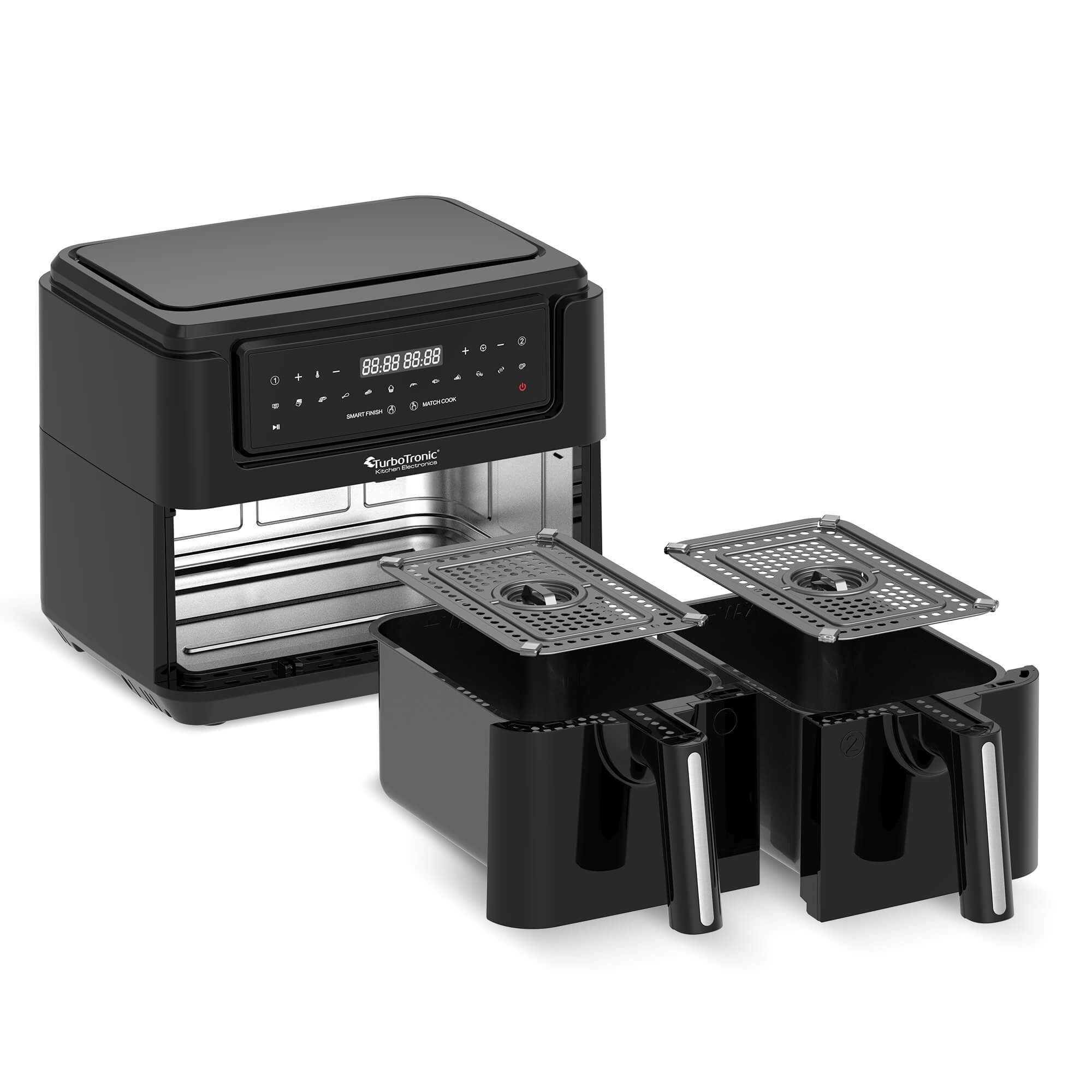 TurboTronic by Z-Line Heißluftfritteuse XXL doppel Airfryer 1750W 7,6L 2x 3,8L Kammer 12 Programme digitale, 1750 W