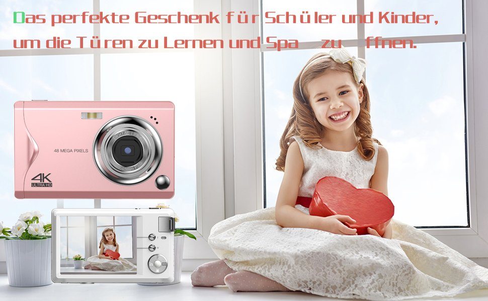 OKA kompakte Digitalkamera,4K HD 1080P 48MP Fotokamera mit 32 GB SD-Karte Kompaktkamera (48 MP, Autofokus und Fotografie)