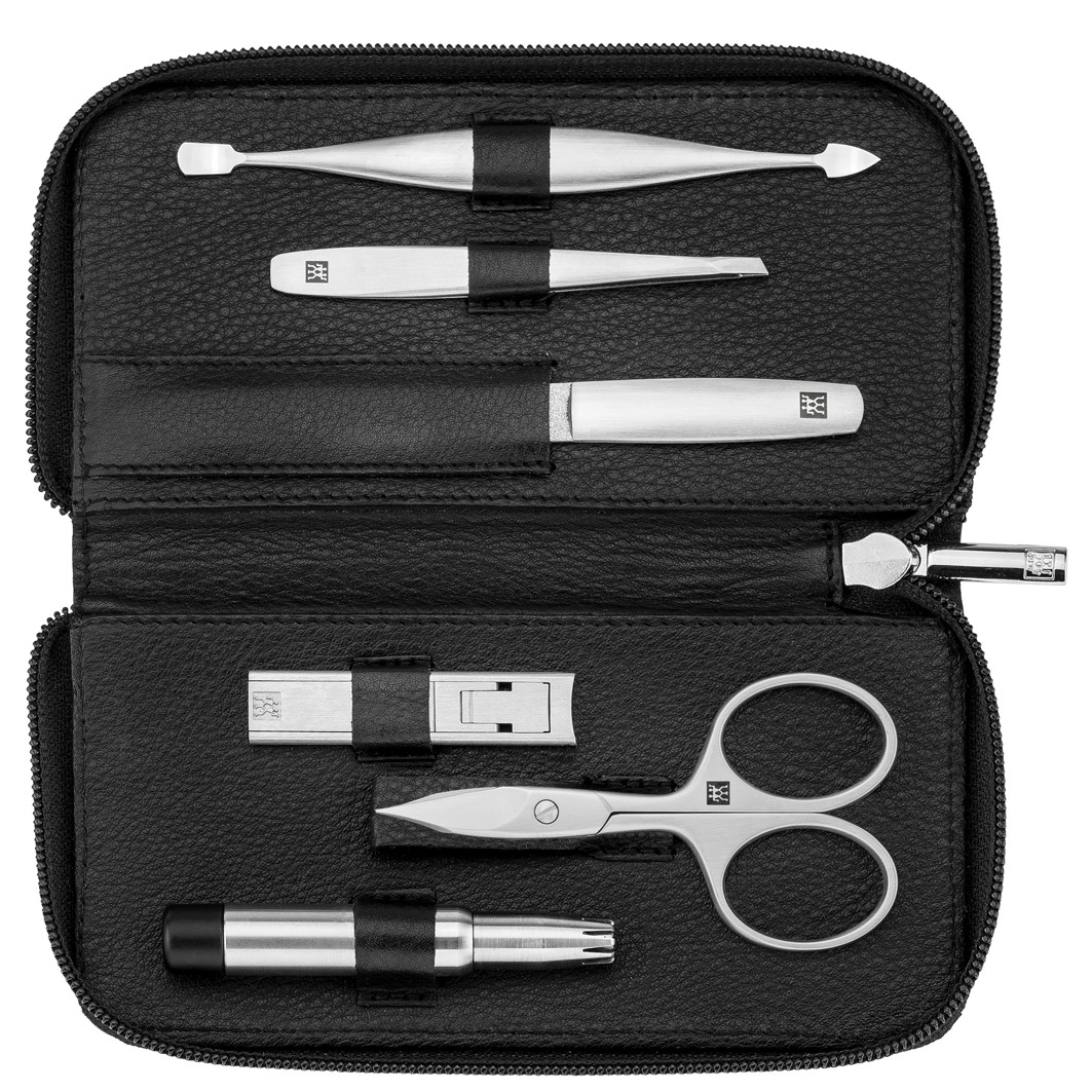 Twinox Reißverschluss-Etui. Rindleder. black. 6-tlg.