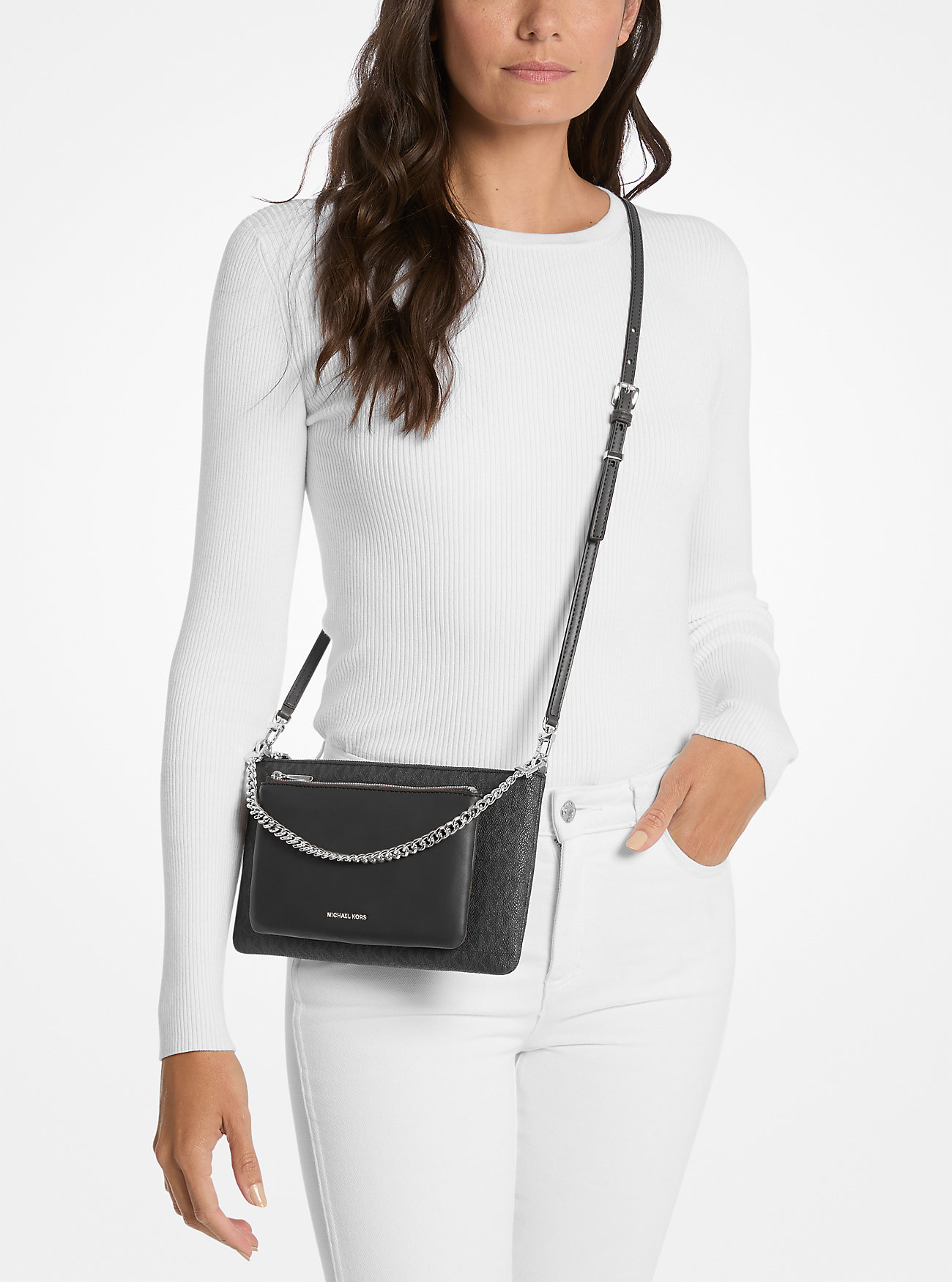 Jet Set Medium Signature Logo Konvertibel Skulderveske – SVART