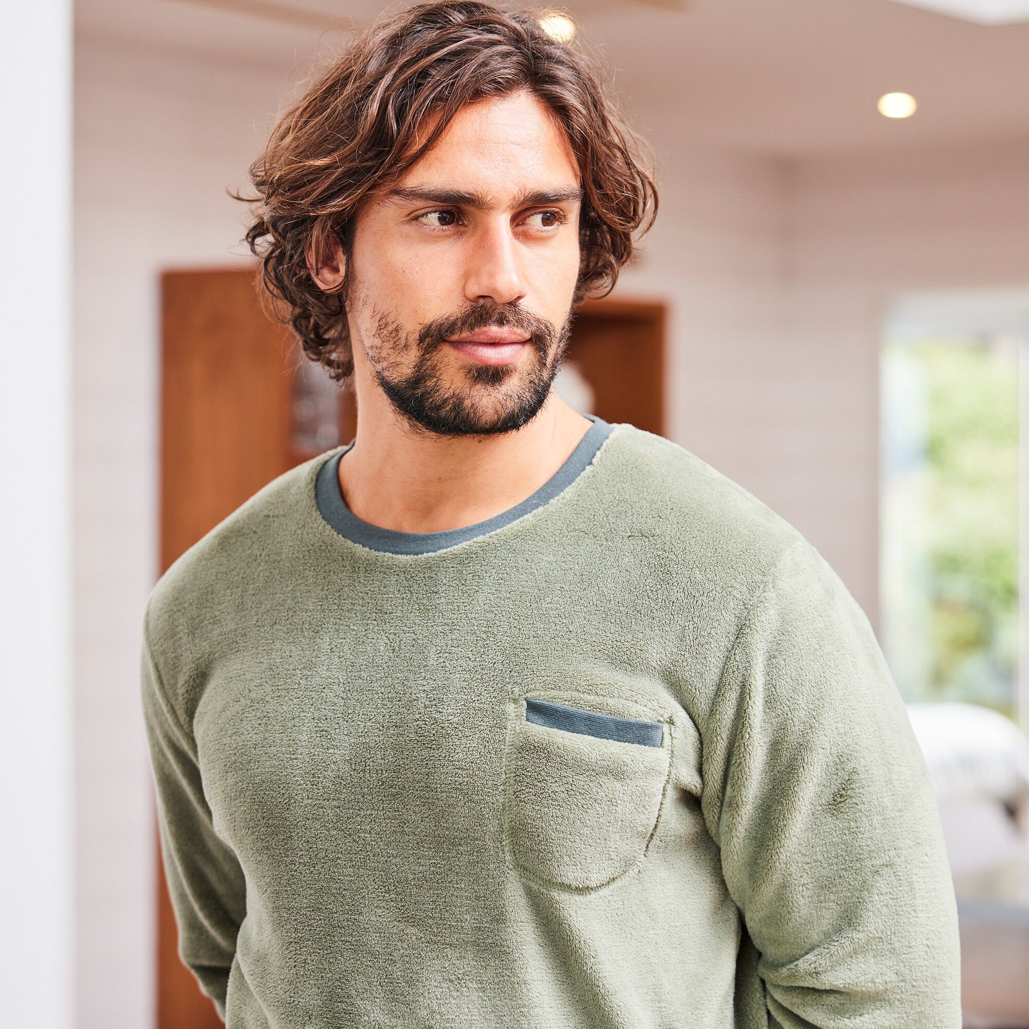 Pyjama bicolore maille polaire manches longues
