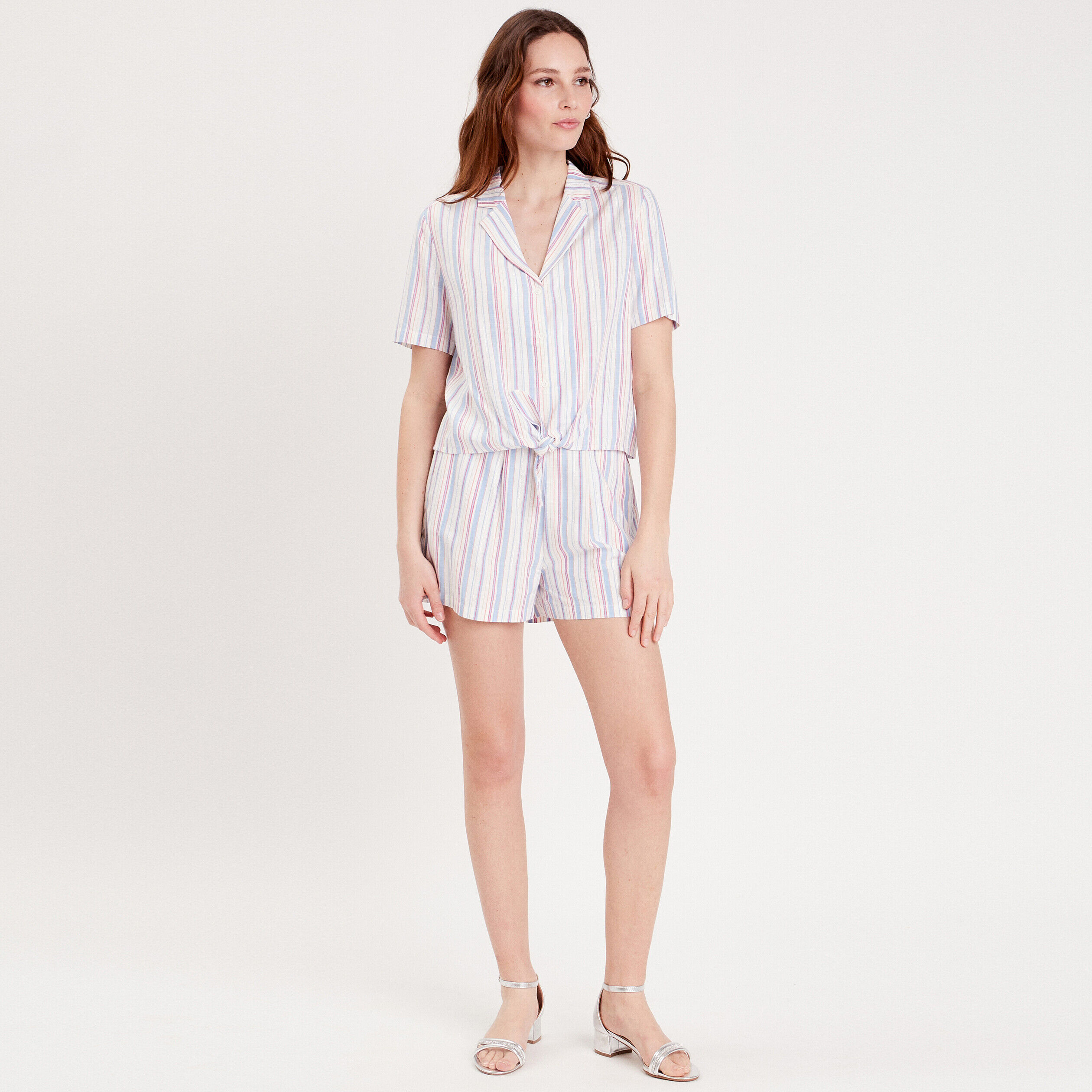 Short avec ceinture à nouer blanc femme | Cache Cache