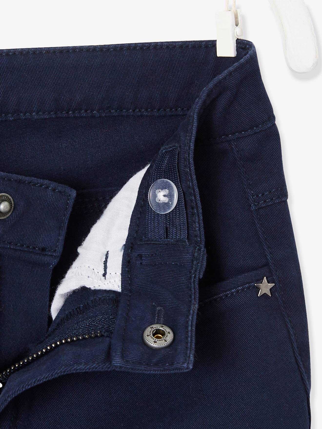 Pantalon slim fille MorphologiK tour de hanches LARGE marine grisé