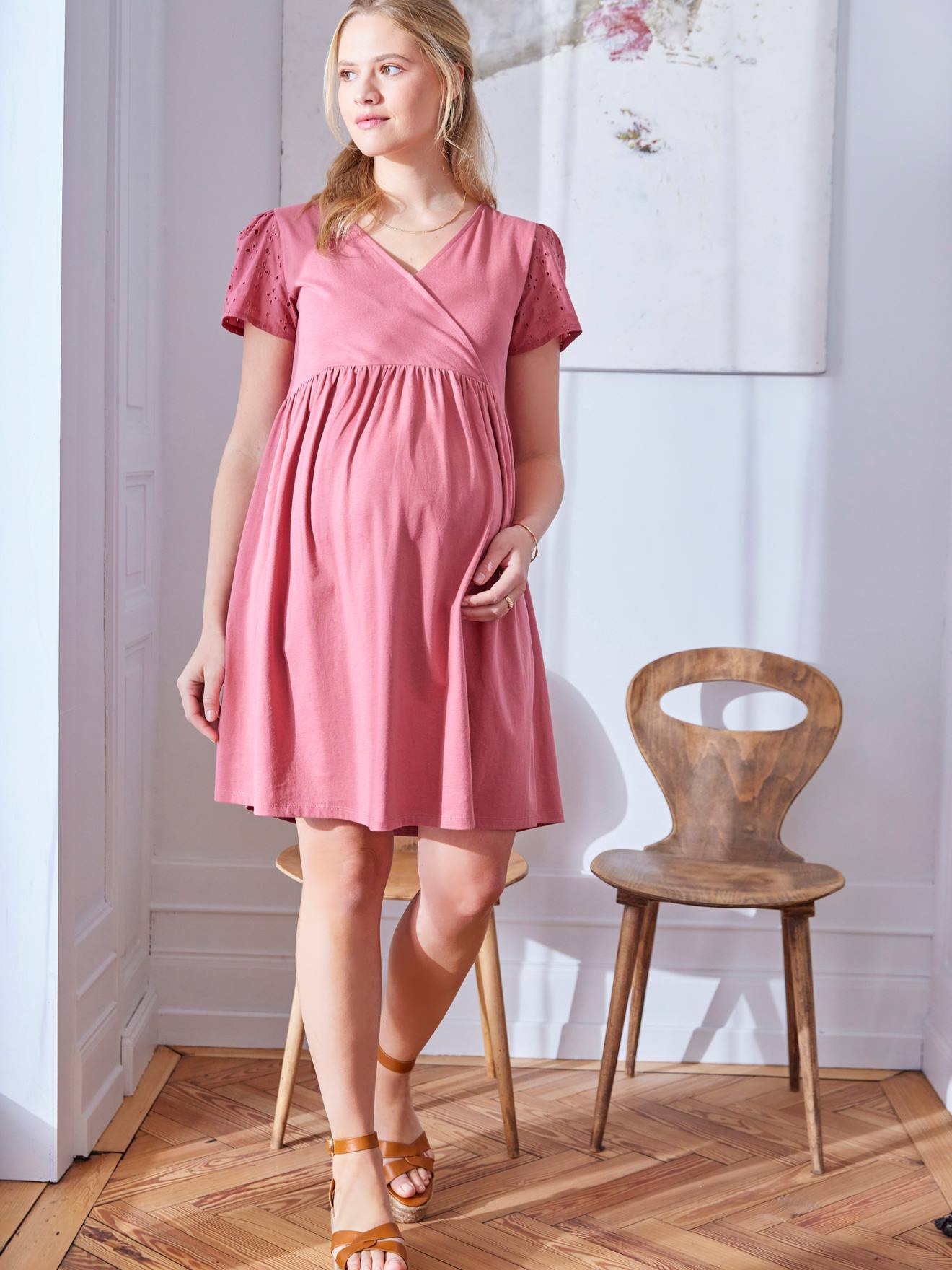 Vertbaudet Kurzes Kleid für Schwangerschaft und Stillzeit - altrosa