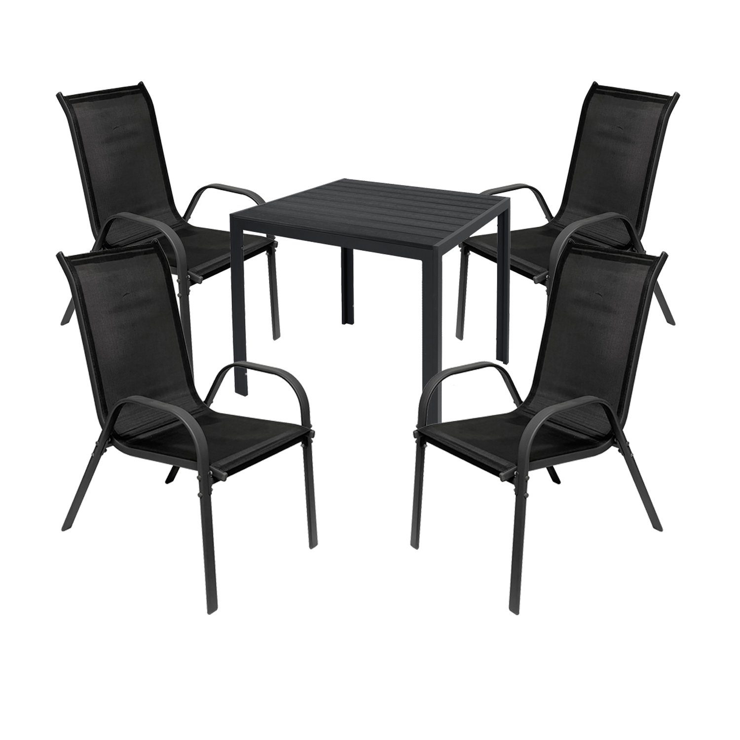Mojawo Essgruppe Gartengarnitur Sitzgarnitur 5-teilig 90x90cm Non-Wood Anthrazit