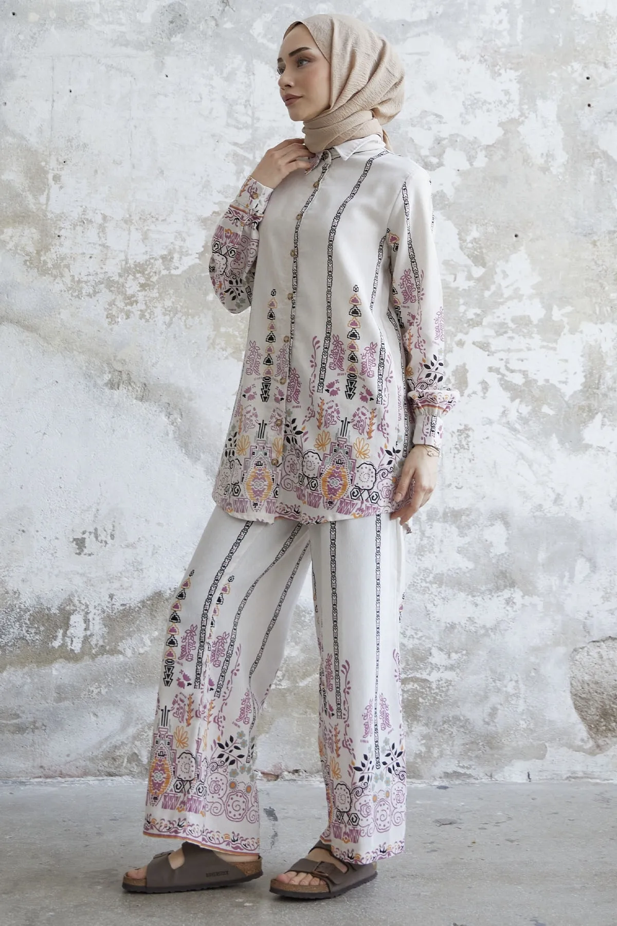 InStyle  Doppelter Leinenanzug mit Motiv - Rosa