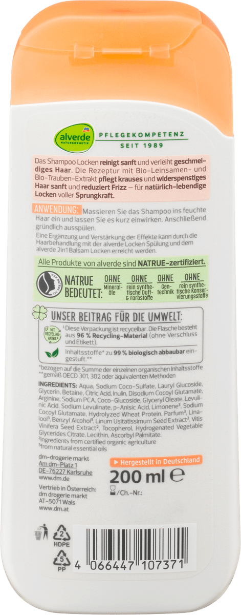 Shampoo Locken Bio-Leinsamen, Bio-Traube, 200 ml