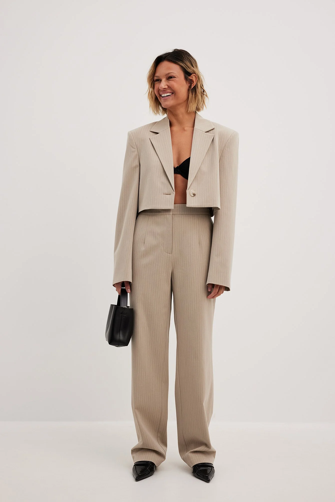 Anzughose mit hoher Taille und geradem Bein im Nadelstreifenmuster