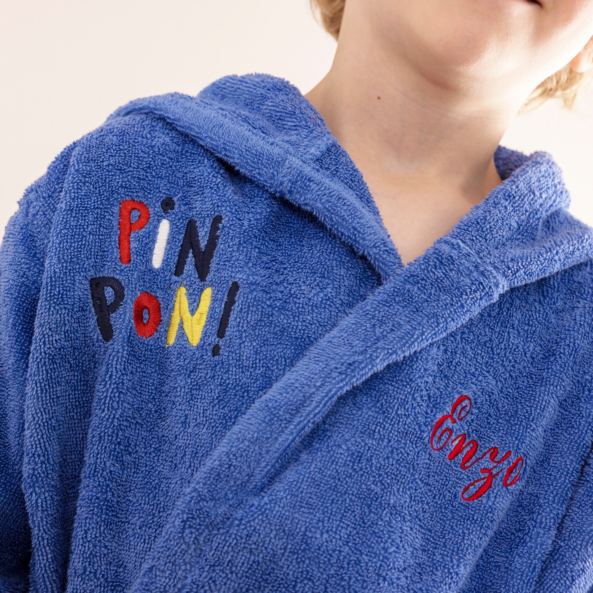 Peignoir de bain enfant personnalisable Pin-pon à capuche