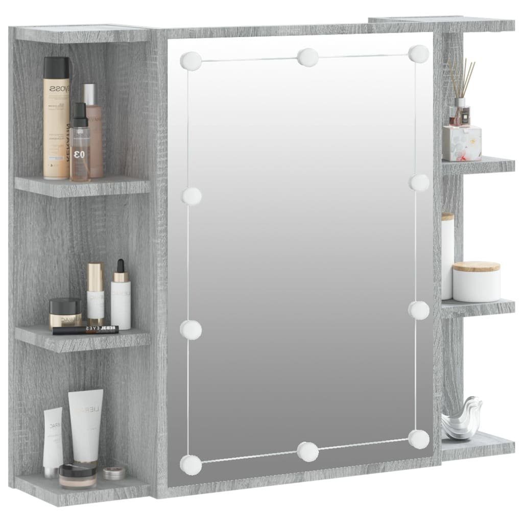 vidaXL Badezimmerspiegelschrank Spiegelschrank mit LED Grau Sonoma 70x16,5x60 cm (1-St)