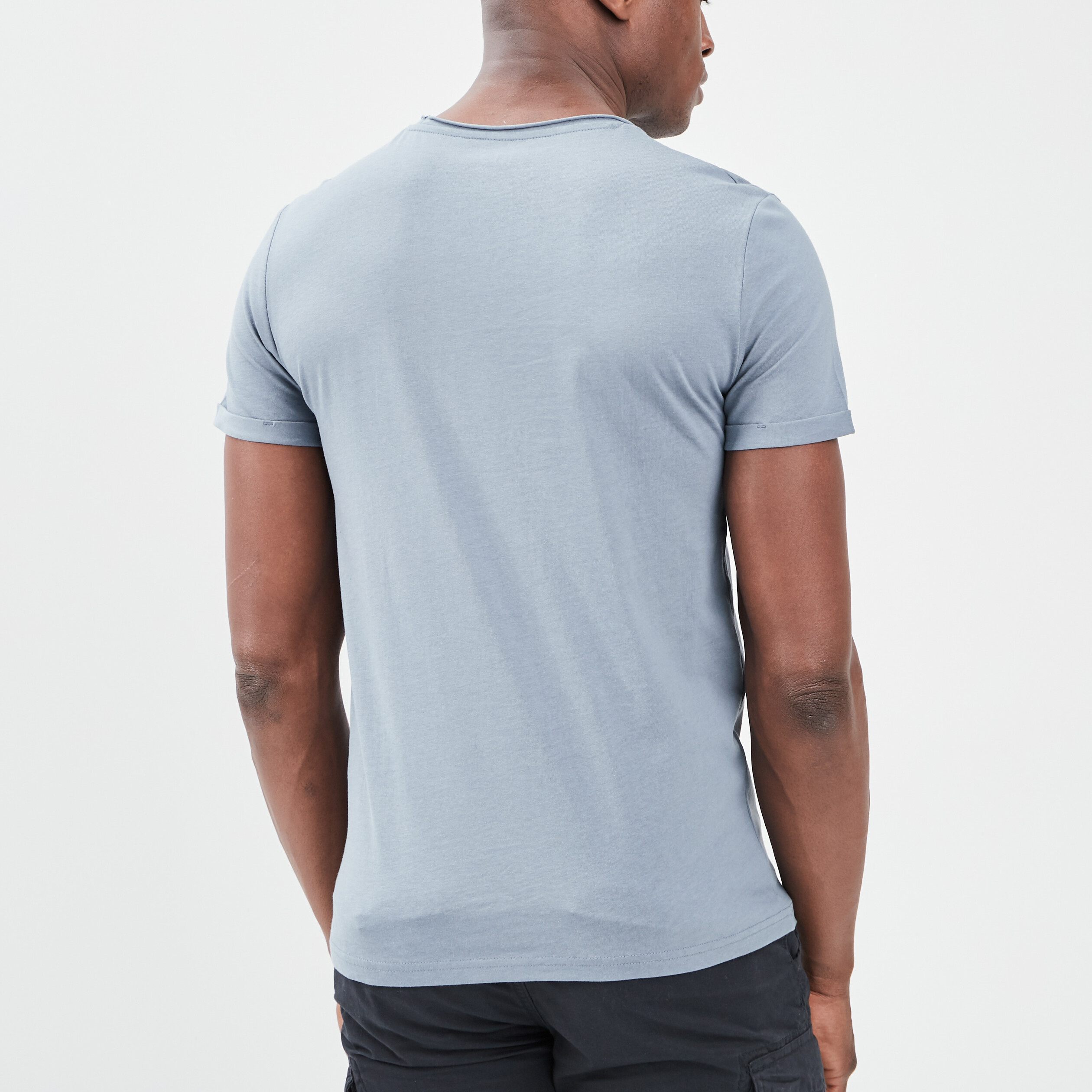 T-shirt col rond avec poche plaquée bleu gris homme | La Halle