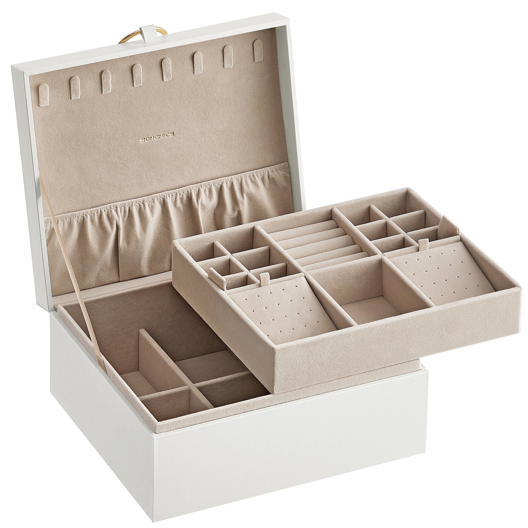 SONGMICS Schmuckkasten, 2 Ebenen, Schmuckkasten mit Griff, Schmuckbox