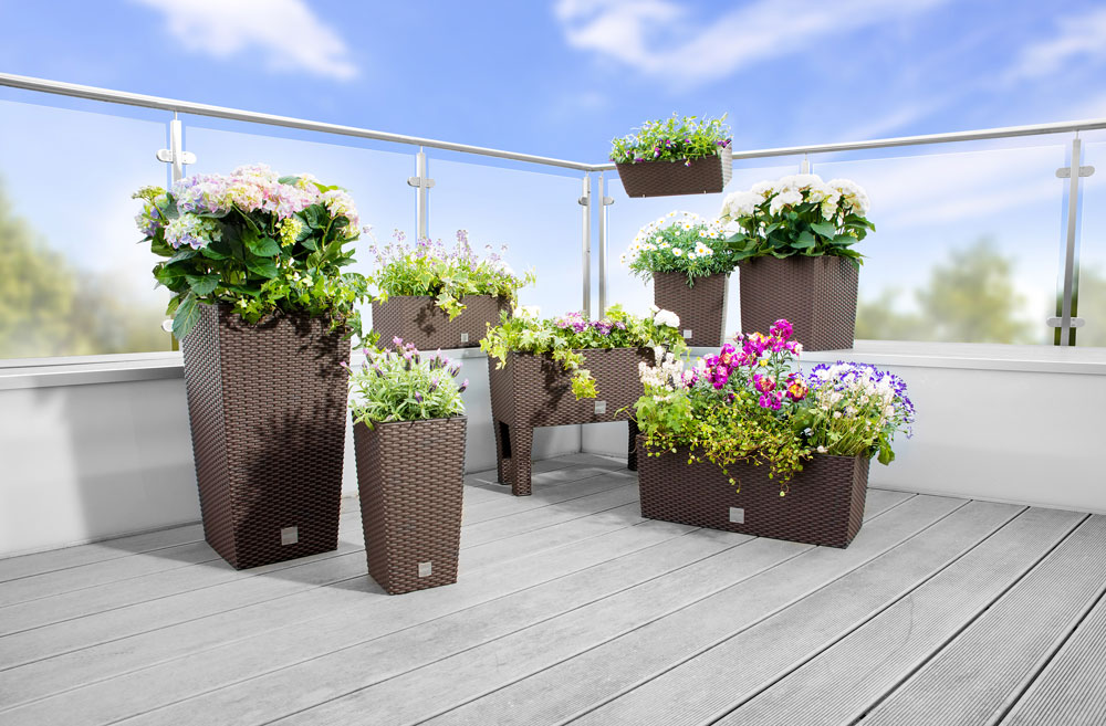 Powertec Garden XXL Pflanzkasten in Rattanoptik, ca. 72 Liter - Dunkelbraun, 2er Set