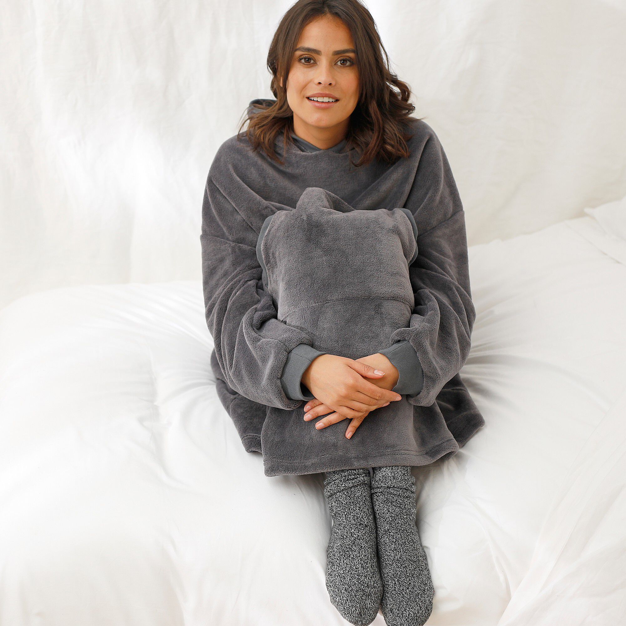 Sweat oversize unisexe, polaire peluche anthracite