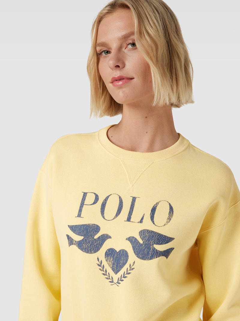 Sweatshirt mit Label-Print Modell 'DOVE' in gelb