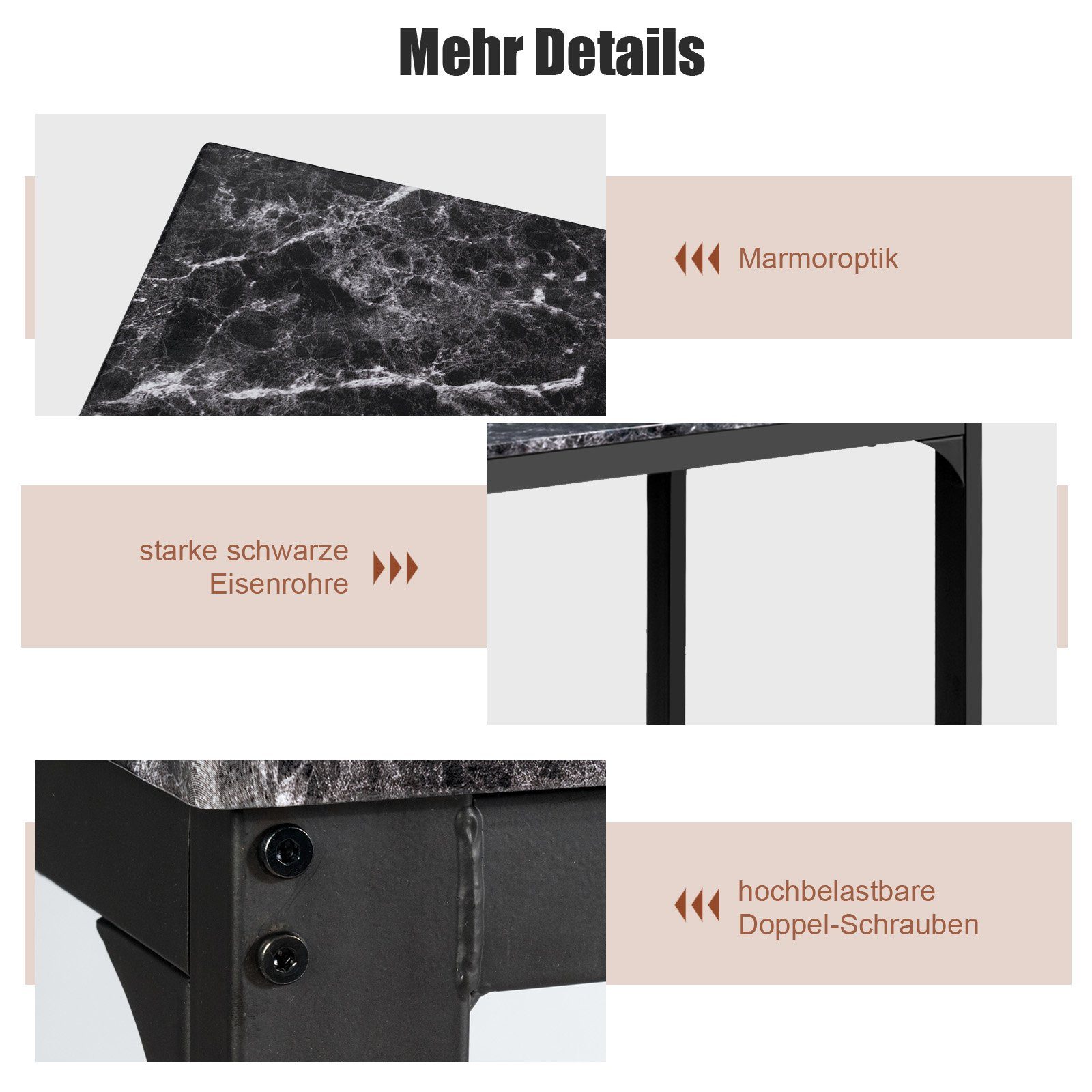 COSTWAY Essgruppe, 3 teilig, Esstisch mit 2 Stühlen, gepolstert, Metall
