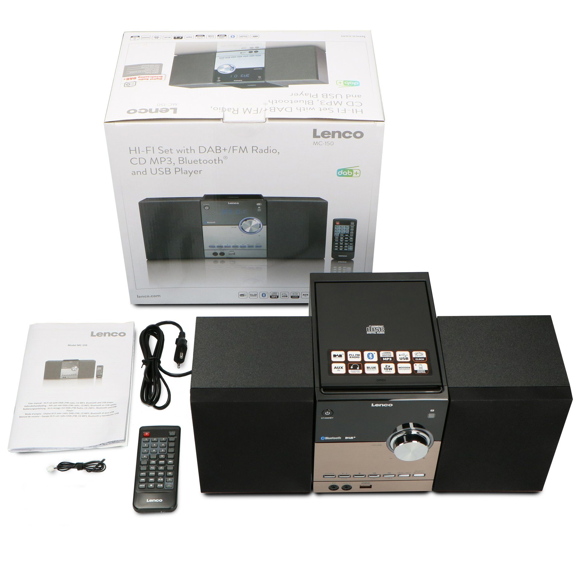 Lenco MC-150 Micro Stereoanlage mit DAB+, FM, CD, BT, USB Microanlage (Digitalradio (DAB), 10 W)