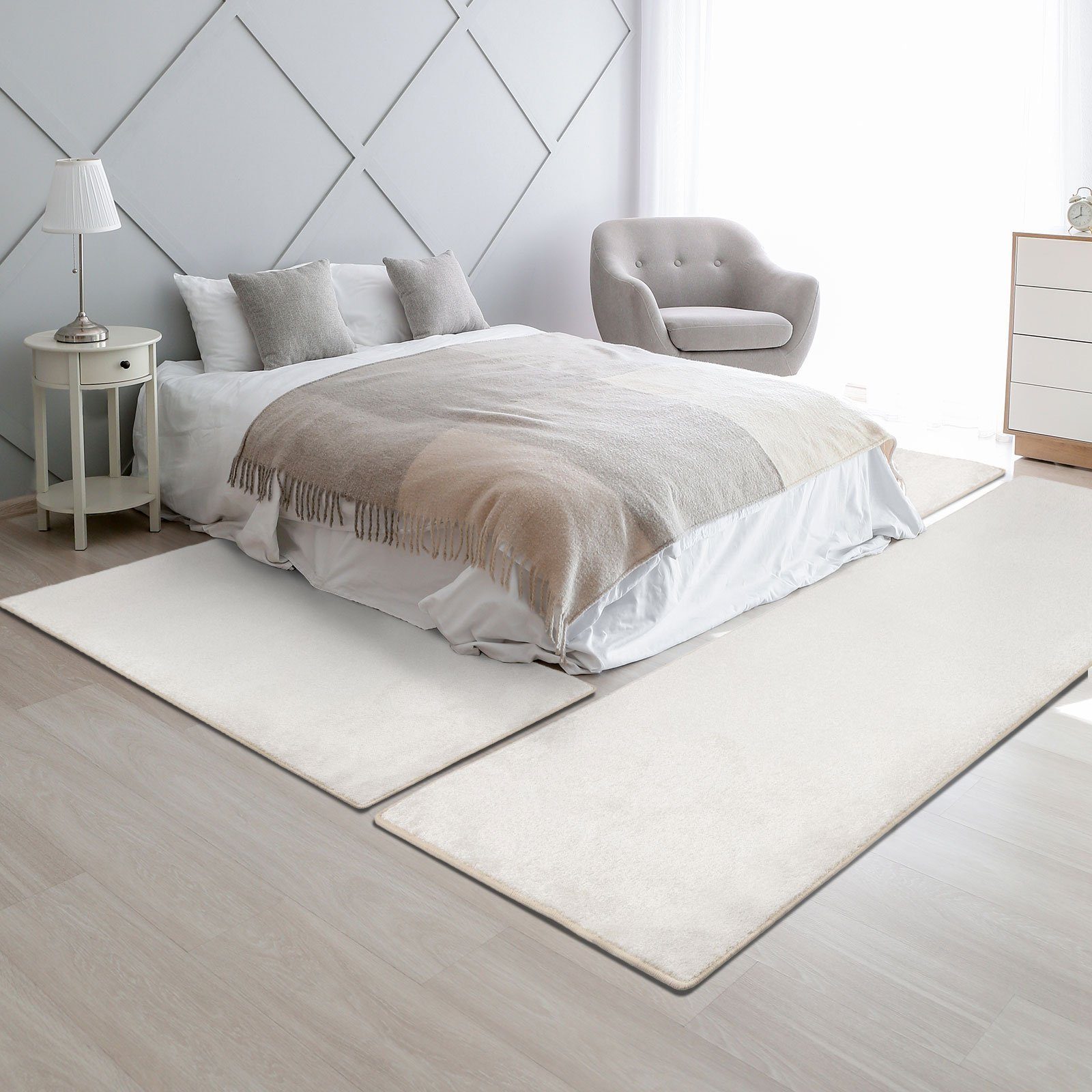 Hochflor-Bettumrandung Sundae Creme 20, 3 Größen, Teppichläufer Floordirekt, Höhe 13.5 mm, (3-tlg), Velours