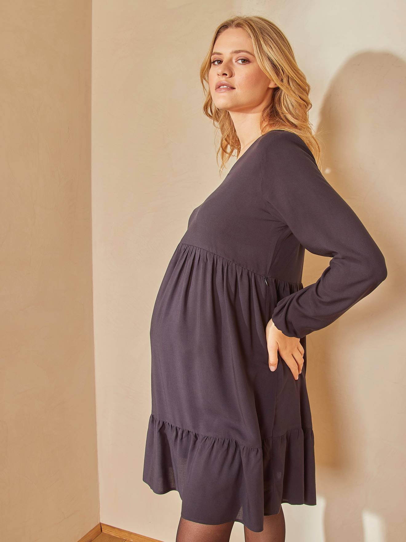 Robe courte col V grossesse et allaitement noir