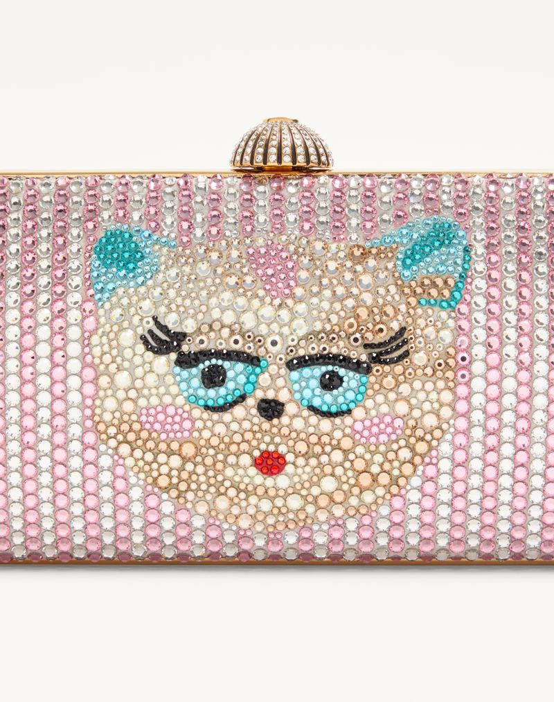 Valentino Garavani carrega segredos Minaudiere com strass motivo Le Chat De La Maison