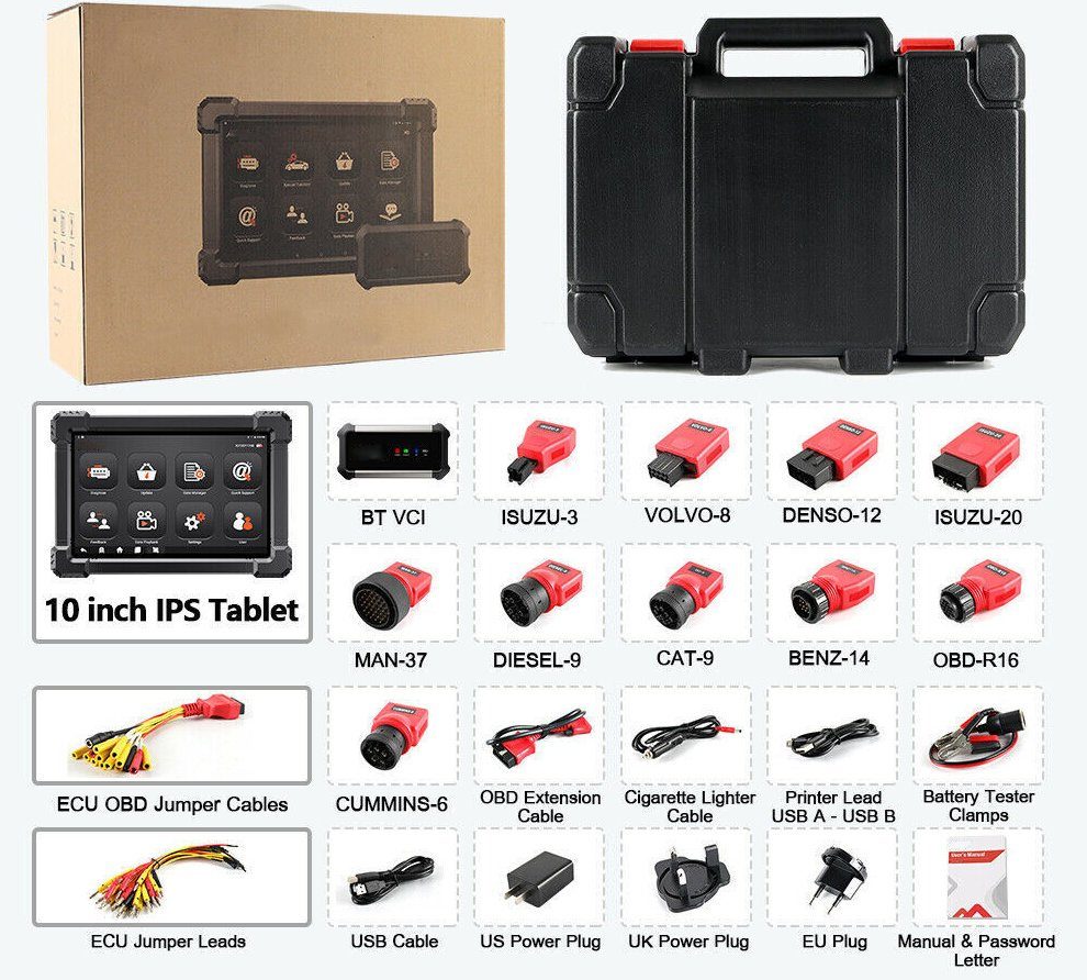 Brotos® Kfz-Diagnosegerät LKW Trucks Profi Diagnose Gerät mit Koffer und Adapterset
