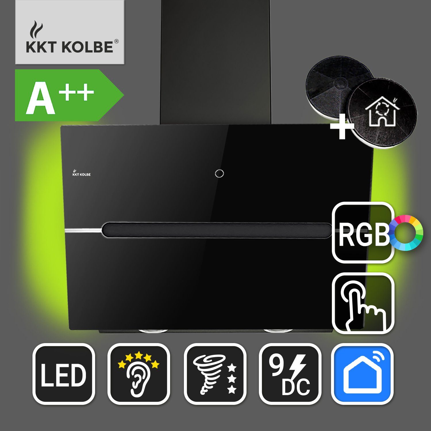 KKT KOLBE Wandhaube Dunstabzugshaube 60cm ECCO609SHCM RGBW Ambientebeleuchtung, Kopffreihaube / 60cm / Smarte WiFi-App / Edelstahl / Glas / Leise
