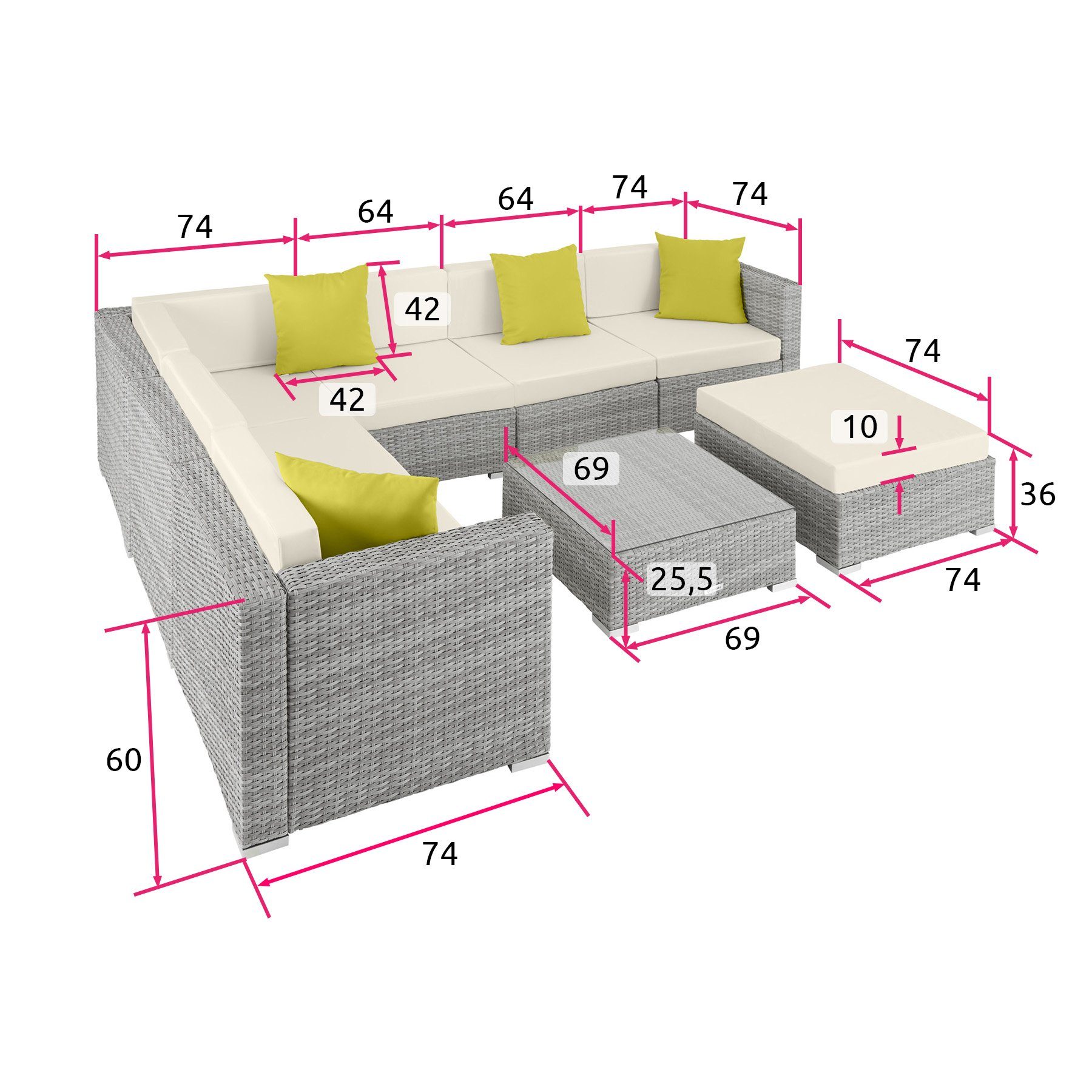 tectake Loungeset Marbella, (Set, 8-tlg)