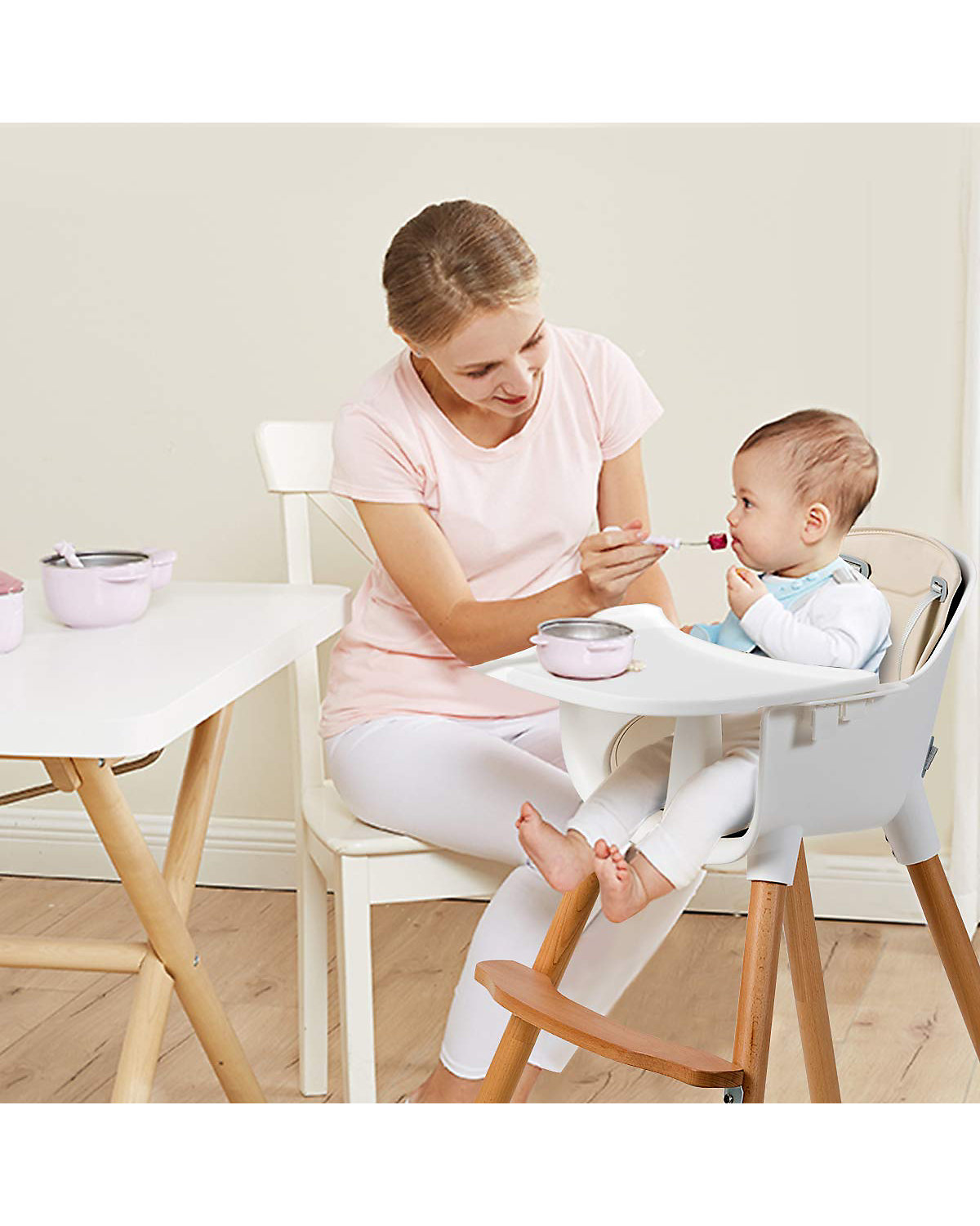 Babyhochstuhl 2-in-1 mit Ablage und Fußstütze