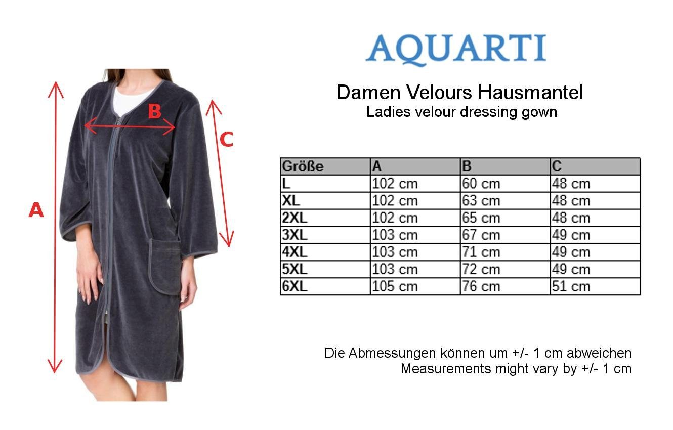 Aquarti Damenbademantel Aquarti Damen Velours Bademantel Morgenmantel Kurz mit Reißverschluss