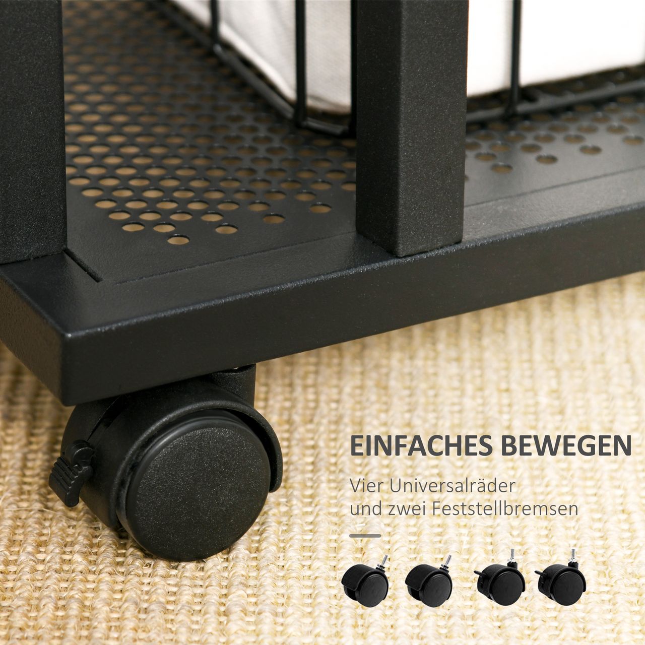 HOMCOM Beistelltisch C-Form rollbar Rollwagen Servierwagen Nebentisch Nachttisch Holz   Metall Schwarz   Walnuss gemasert 51 x 36 x 65 cm