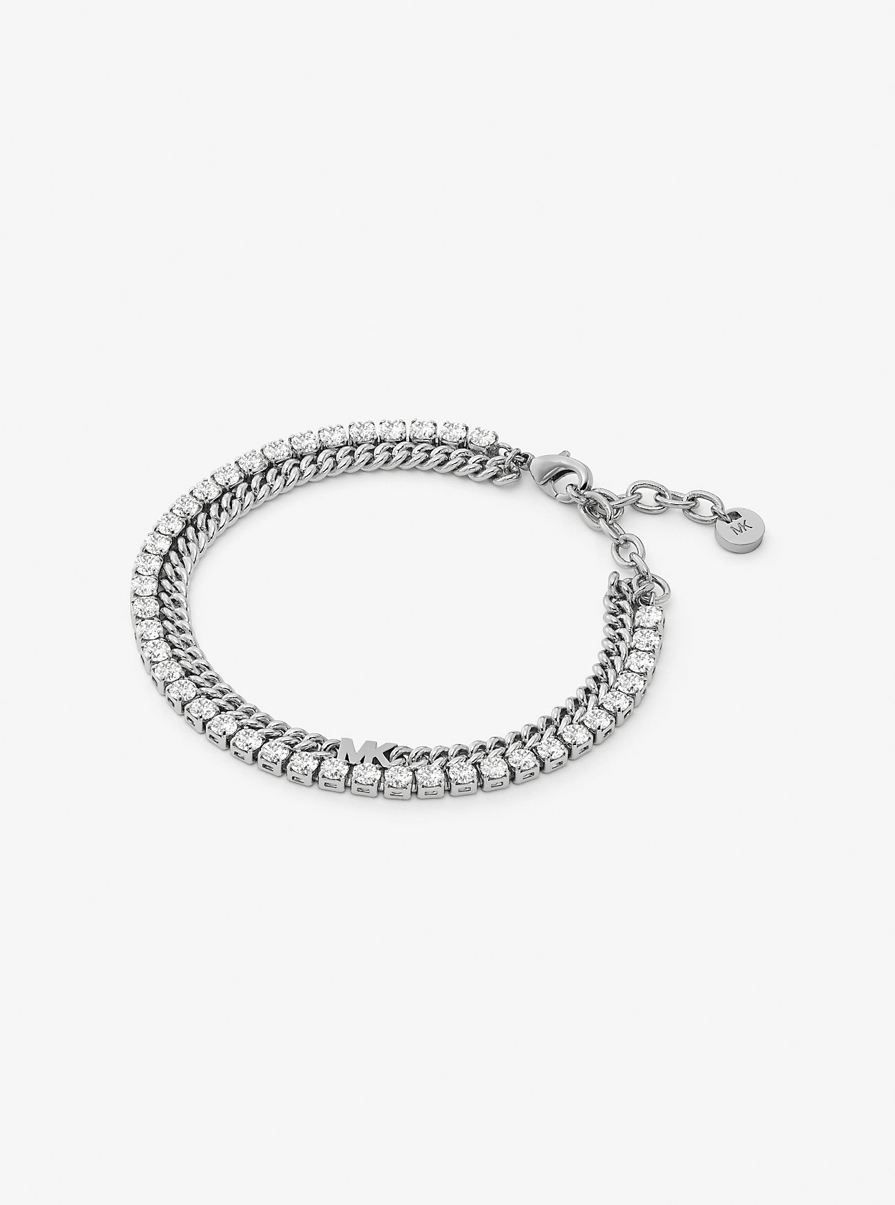 Precious Metal-Plated Brass Double Chain Tennis Bracelet - SILVER